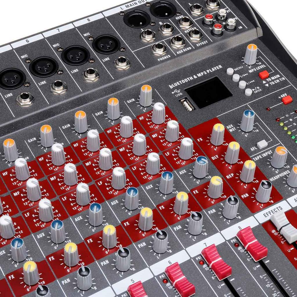 8 Channel Audio Mixer DJ Sound Mixing Console with USB MP3 Jack bluetooth Professional Karaoke Amplifier 48V Phantom Power