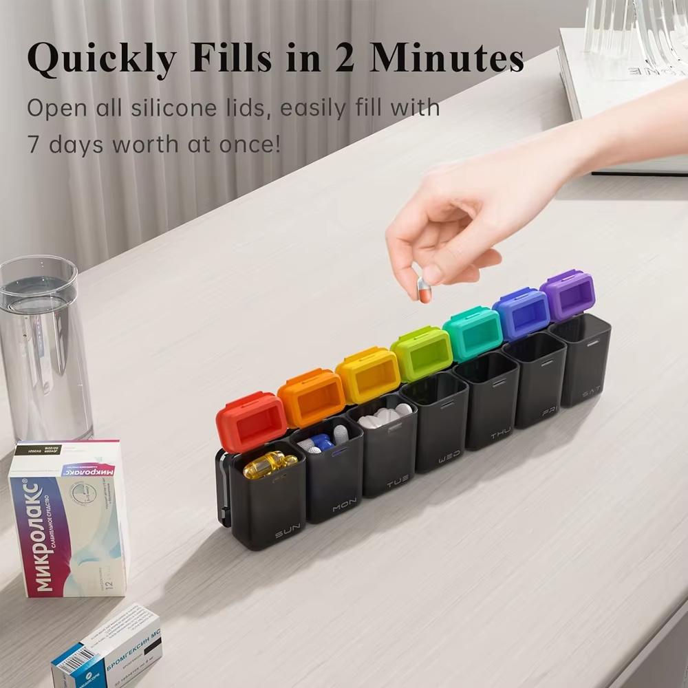 Weekly Pill Organizer Magnetic Removable Pill Box 7 Day 1 Time a Day Large Travel Pill Case Week Once Daily Medication Dispenser