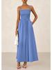 Women's Spaghetti Strap Maxi Dress with Ruffles and Pockets