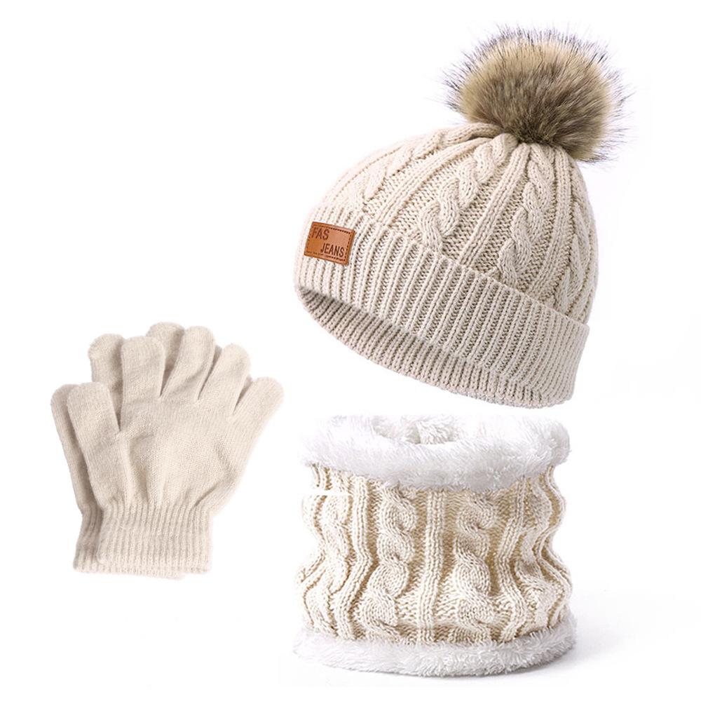 Children's Knitted Hat, Scarf, Gloves, Three Piece Set, Autumn and Winter New Item, Fur Ball Baby