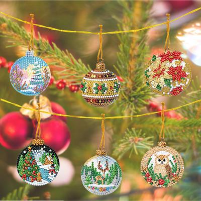 6-teiliges Set Weihnachtsdekoration Diamantmalerei Anhänger 2D DIY Hängende Diamantkunst-Sets Ornament Fensteranhänger Weihnachtsdekoration