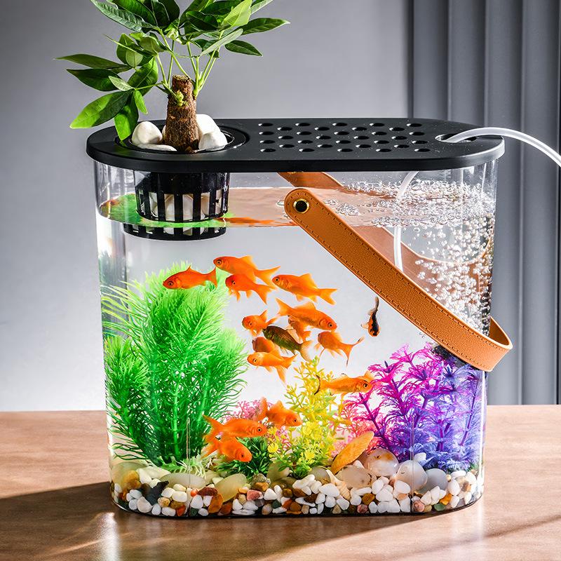 Transparent Oval Fish Tank for Study or Living Room - Small Home Ecological Goldfish Desk Tank