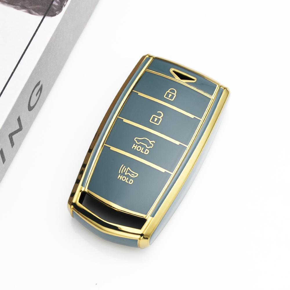 4 Buttons Tpu Auto Keychain Shell Fob Holder Protector Accessories For Hyundai - Genesis G70 G80 G90 Car Key Case Cover