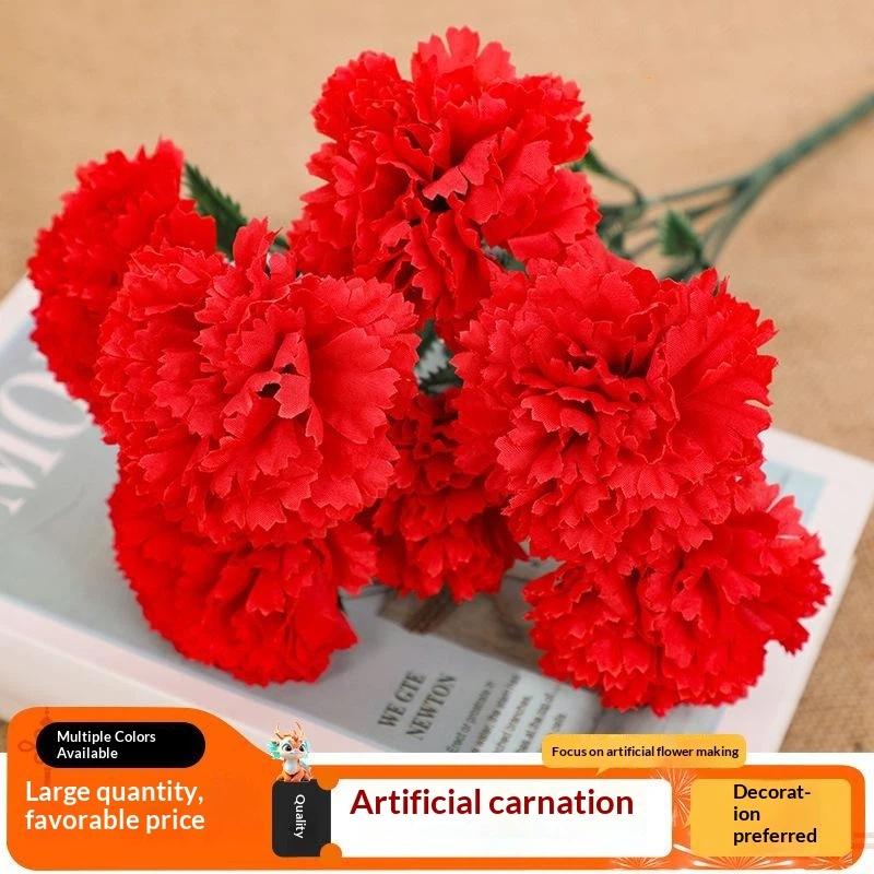 Artificial Carnation Real Touch Flower Bouquet Non-fading Reusable for Mother's Day Surprise Wedding Banquet Home Ornament