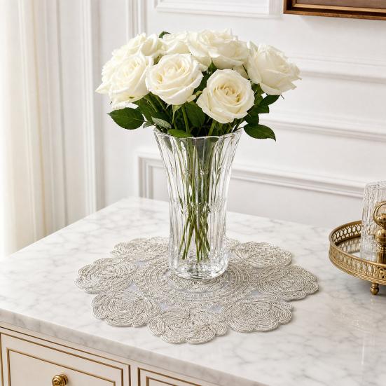 Rose Placemat, Round Embroidered Light Breathable Placemat, Protects Against Stains Burns Scratches Coasters, for Kitchen Dining Room