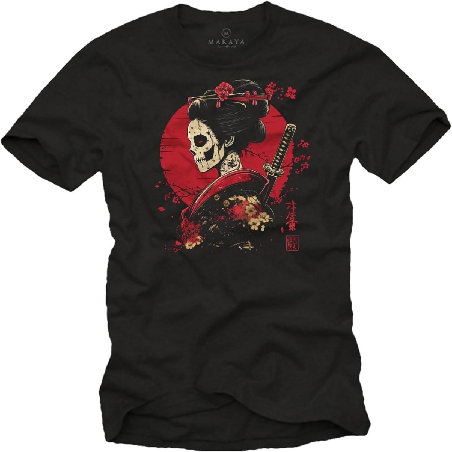 

MAKAYA Mens Japanese Graphic T-Shirt – Kanji Geishas Samurai Design Anime & Manga Style Cool Japan-Inspired Tee XXXXXL різнокольоровий