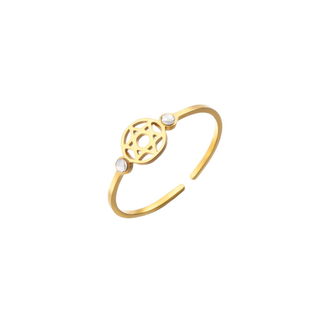 Hollow Star Of David Open Ring With Star Shaped Diamond Accents Fashion Versatile Elegant Jewelry Accessory