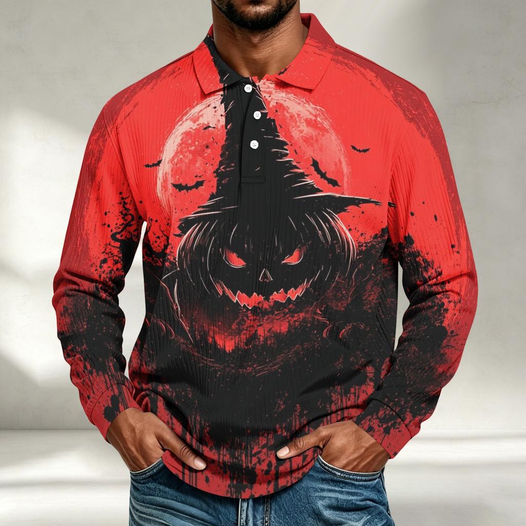 Men's Halloween Print Long Sleeve Shirt Casual Loose Fit Top
