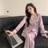 Spring 11 New Women's Long-sleeved Trousers Cardigan Pajamas Cover Homewear Ice Silk Solid Color Simple Live Broadcast