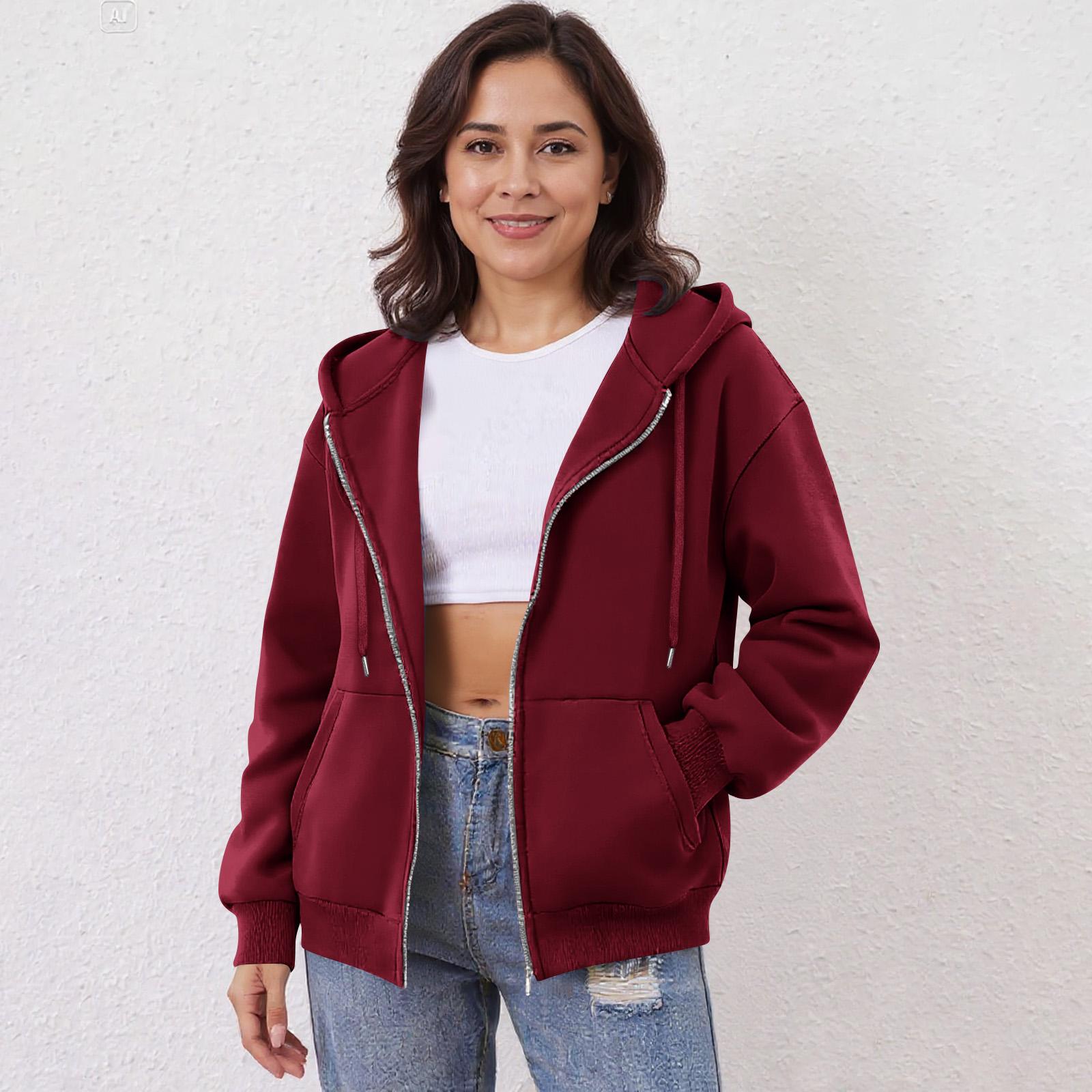 

Женская толстовка с капюшоном на молнии с открытыми плечами Модная одежда Повседневная куртка XL винный