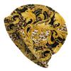 Cool Golden Flower Baroque Print Beanie Hat Women Warm Cycling Bonnet Cap Unisex Knit Hats Headwear Skullies Beanies