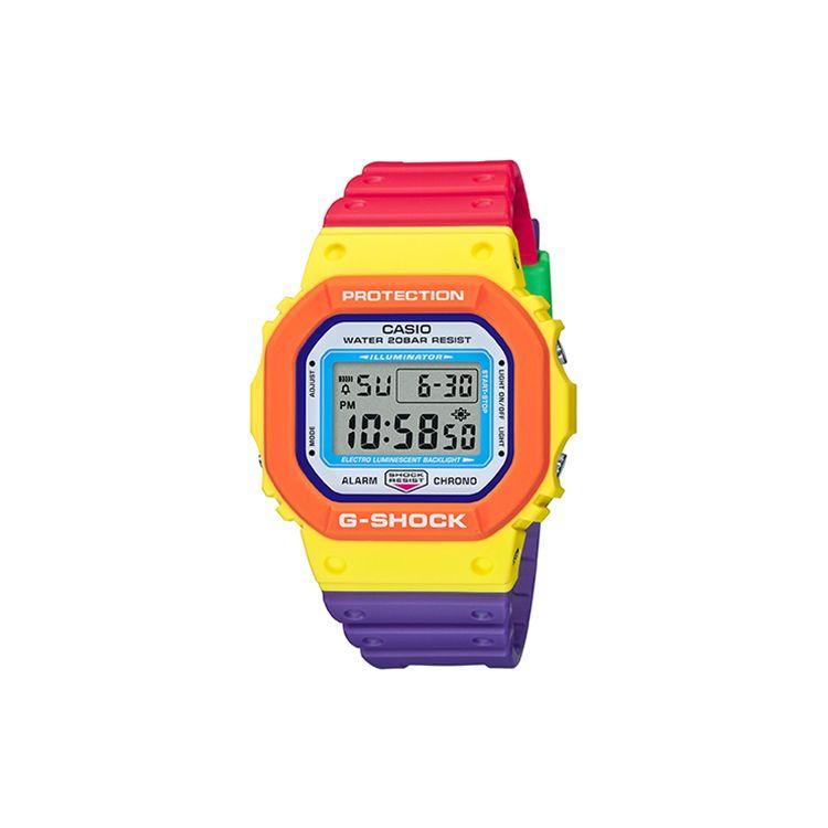 Casio Men's G-Squad Series G-Shock Neon Colorful Square Trendy Shockproof Waterproof Quartz Movet Resin Strap Watch Watches Dw-5610Dn-9Pr
