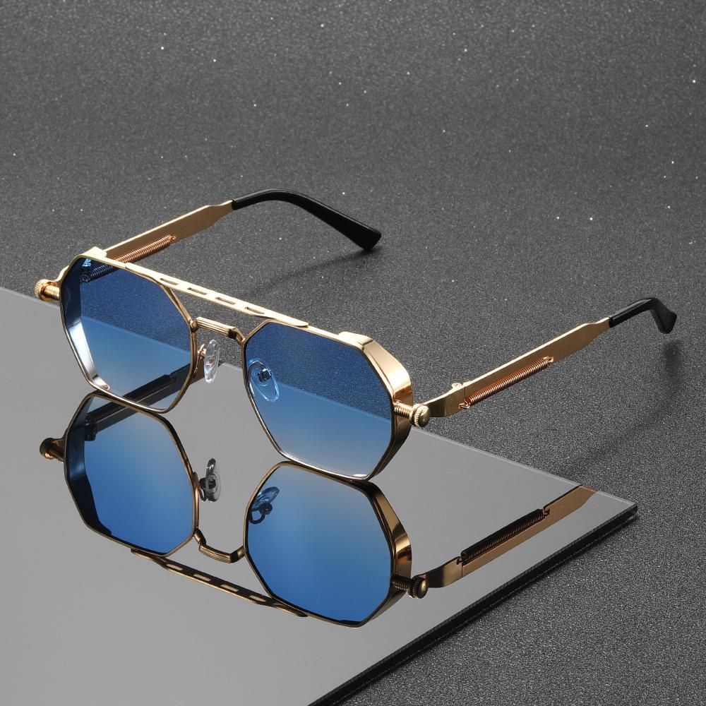 1PC Luxury Gold Polygon Gradient Sunglasses, Vintage-Inspired Unisex Eyewear, Perfect For Daily & Statement Looks