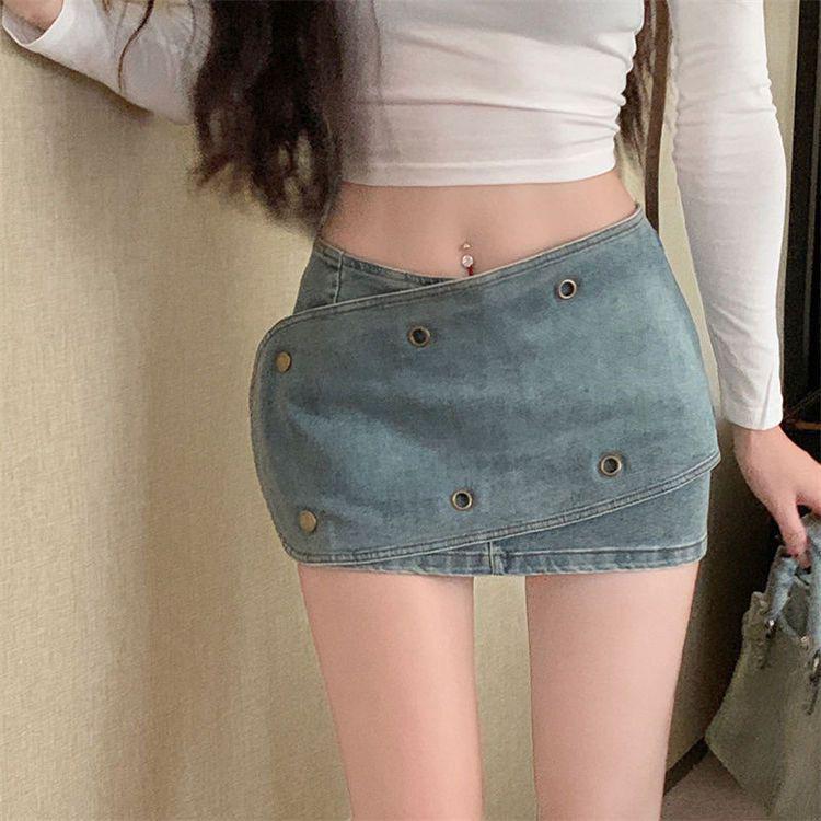 Summer Women s Low-Waist Denim Skirt - Hip-Hugging, Irregular Design, Short S