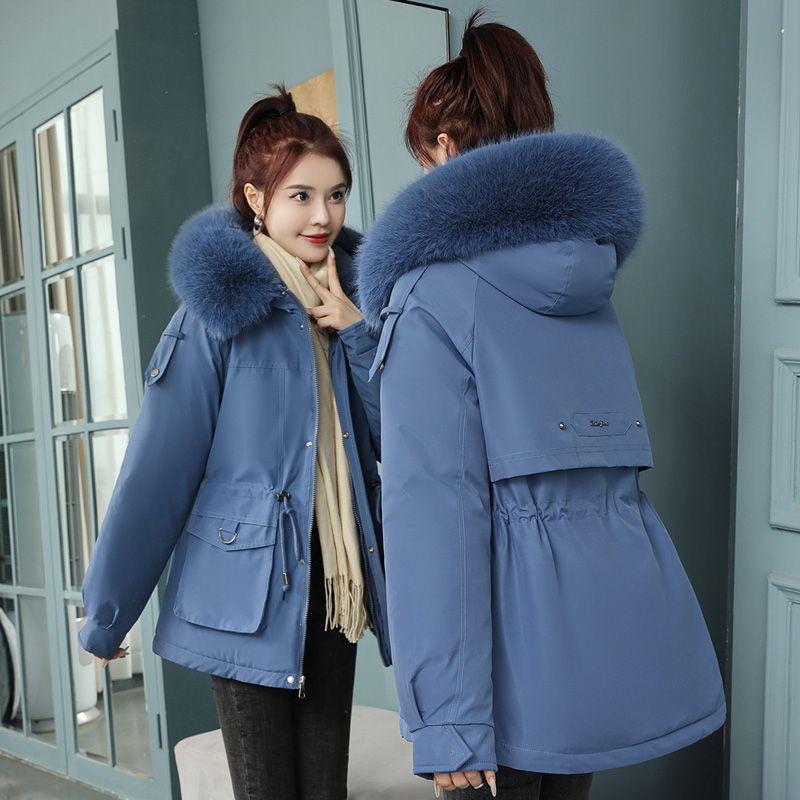 Small Velvet Thickened Parka Women's Short Waisted Cotton Coat New Large Fur Collar Cotton Winter Coat