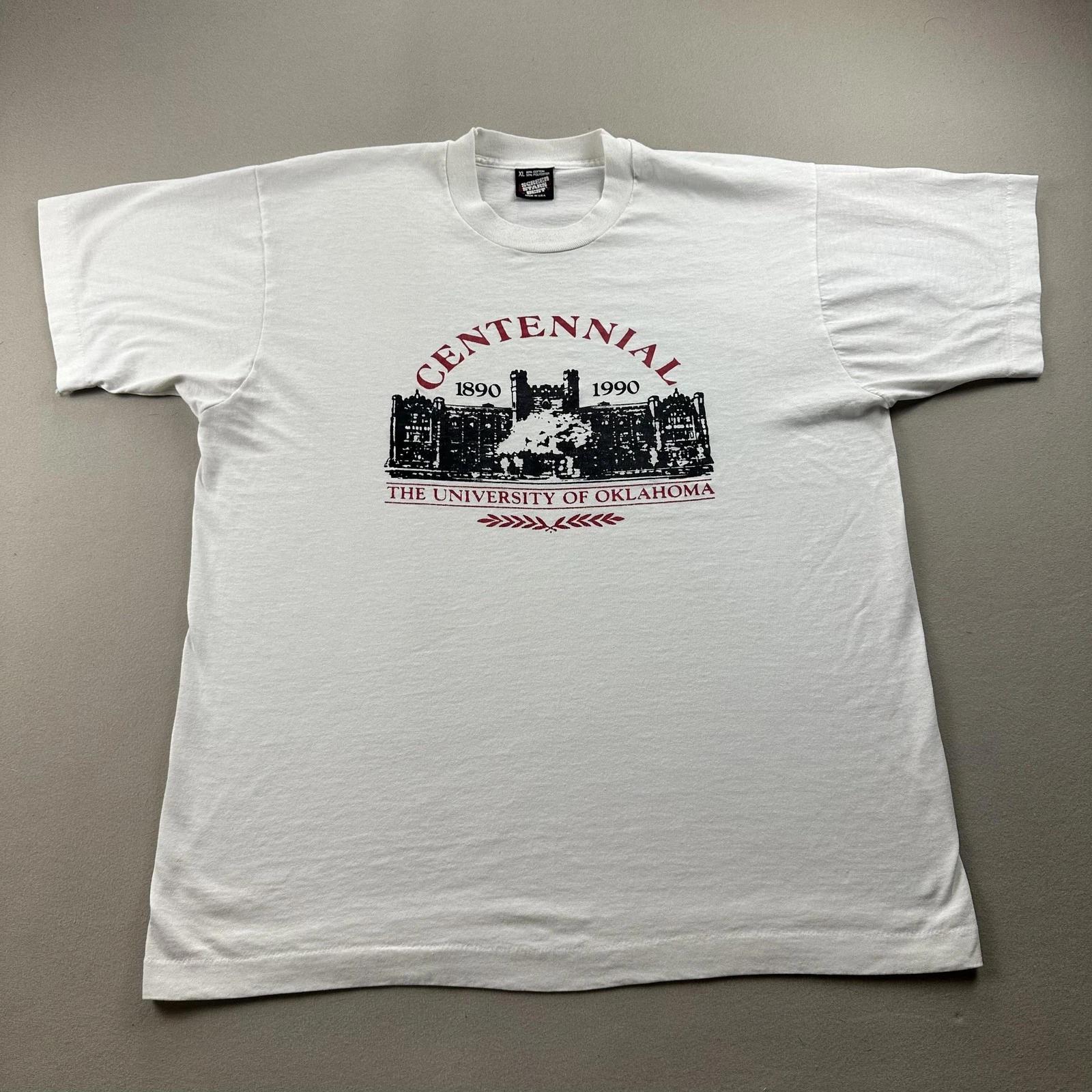 Vintage University Of Oklahoma T-Shirt Mens Large White Centennial Sooners 90s 2XL