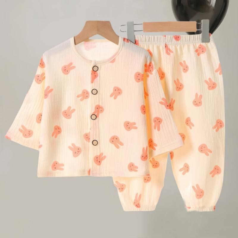 

2 шт./компл. Костюм для мальчиков и девочек, детская одежда из муслинового хлопка, одежда для сна, наряд, детский комплект пижамы с длинными рукавами, топы+брюки, домашняя одежда 90