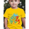 Boys Summer Crewneck Tee, Ink Splash Handheld Number 67 Cartoon Print Fashion Outdoor Casual Short Sleeve Top