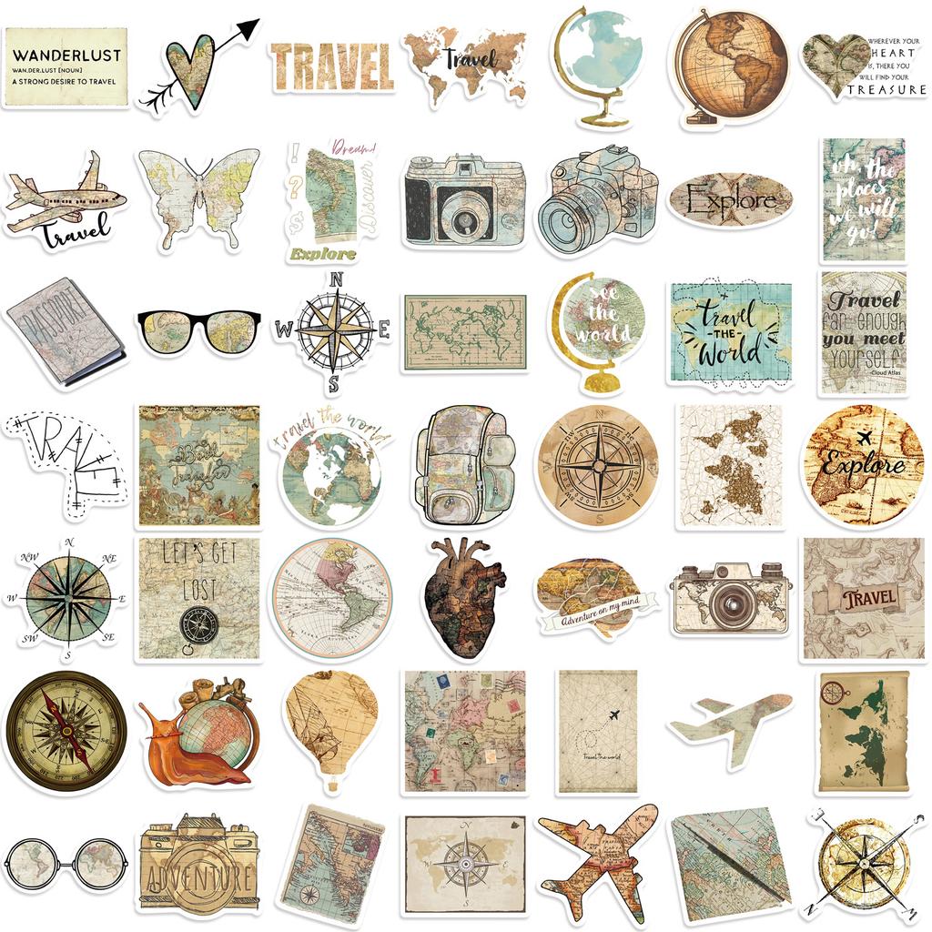 50Pcs Travel The Map Stickers Children's Diy Computer Luggage Waterproof Decoration Student Sticker Stationery
