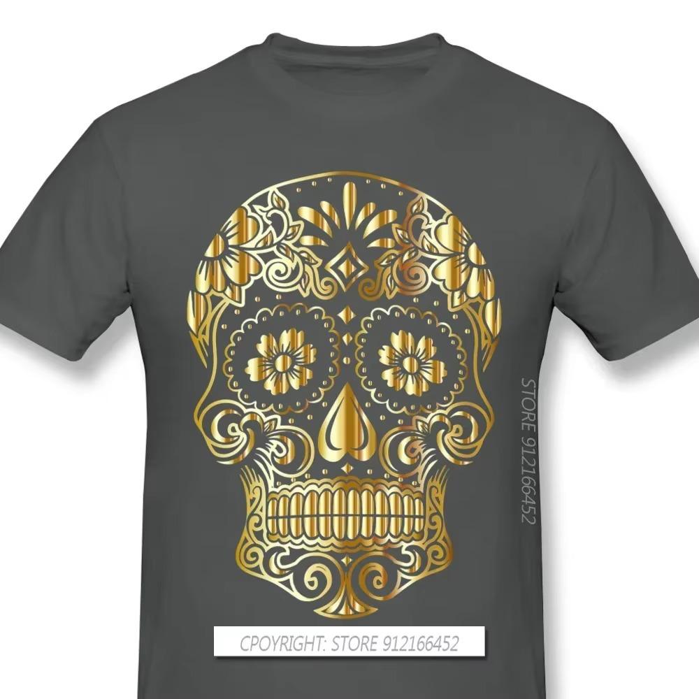 2023 New Men's 100% Cotton Hip Hop Fashion Leisure Fun Gold Skull Print Pattern High Quality Comfortable Street Fitness