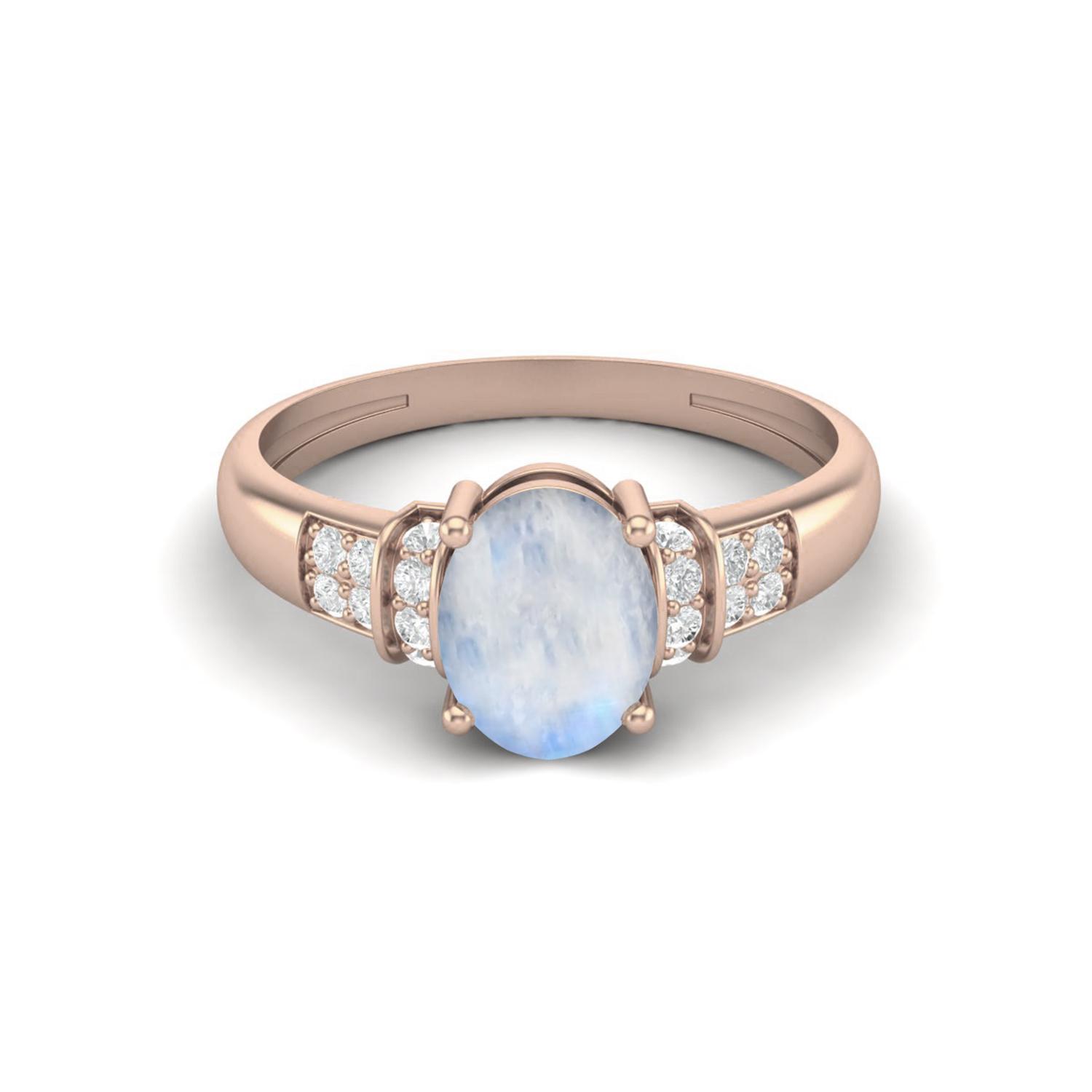 

925 Sterling Silver Rose Vermeil 1.66 Ct Oval Cut Moonstone Engagement Women Ring 5 Яскраво-рожевий
