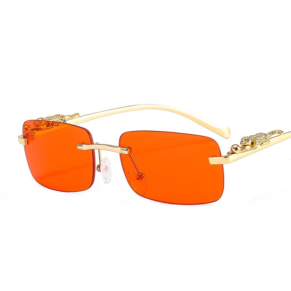 Cheetah Frameless Square Sunglasses Unisex Retro Leopard Metal Design