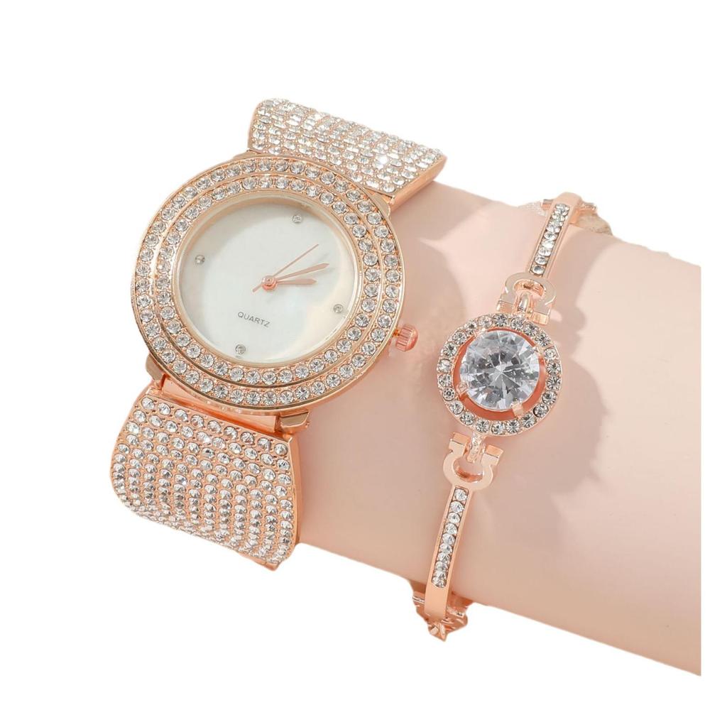 Damen Strass Stahlband Quarzuhren Set - 5-teilige Kollektion