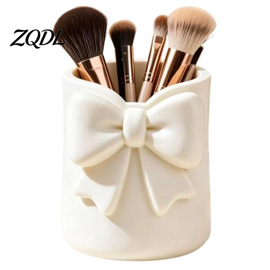 Stationery And Cosmetic Holder Storage Box with Bow Decor, 3D Printed Multifunctional Makeup Organizer, Organized Tool Durable Plastic Case