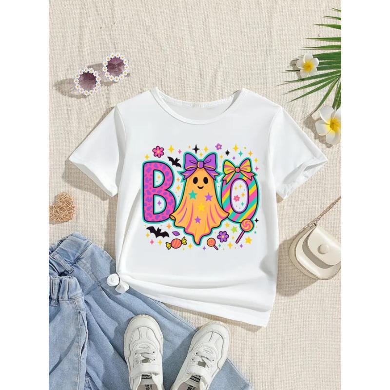 Children s Clothing Halloween Colorful Cute Ghost Star Printed T-shirt, Halloween Gift Short-sleeve Shirt 110