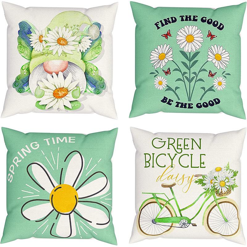 Flowers Daisy Tulip Printed Linen Pillow Case Home Living Room Sofa Bedroom Pillow Case