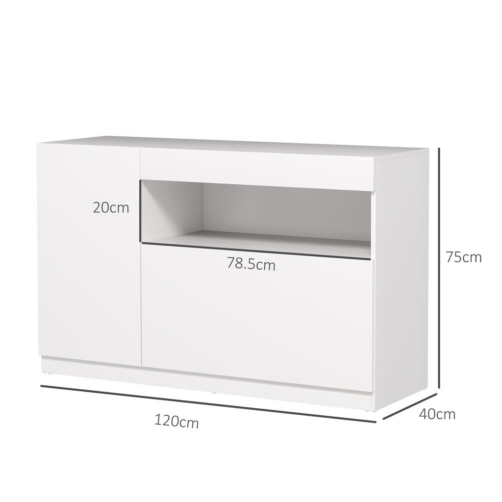 Modern Low Sideboard with Soft-Close Doors and Push-to-Open, Adjustable Shelves, White