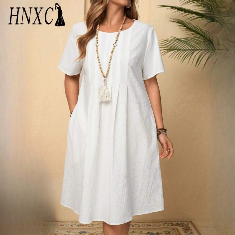 HNXC Dámská móda Léto Jaro Jednobarevný Potisk O-výstřih Vysoký pas Ležérní šaty