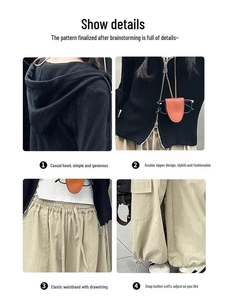 Zestaw kardiganu z kapturem i spodni z szerokimi nogawkami dla dziewczynek na jesień i wiosnę