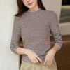 Navava Women S STripe Half Polo Long Sleeve T ShirT nT3001