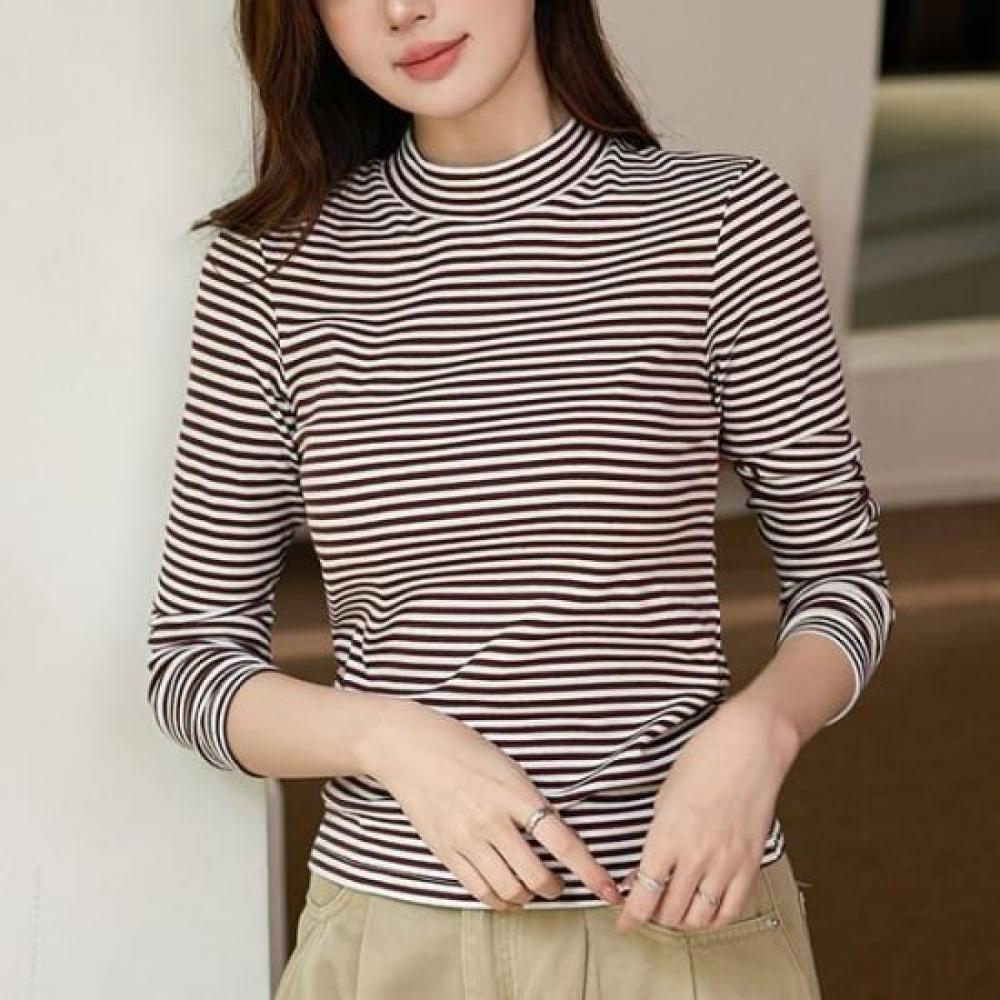 Navava Women S STripe Half Polo Long Sleeve T ShirT nT3001