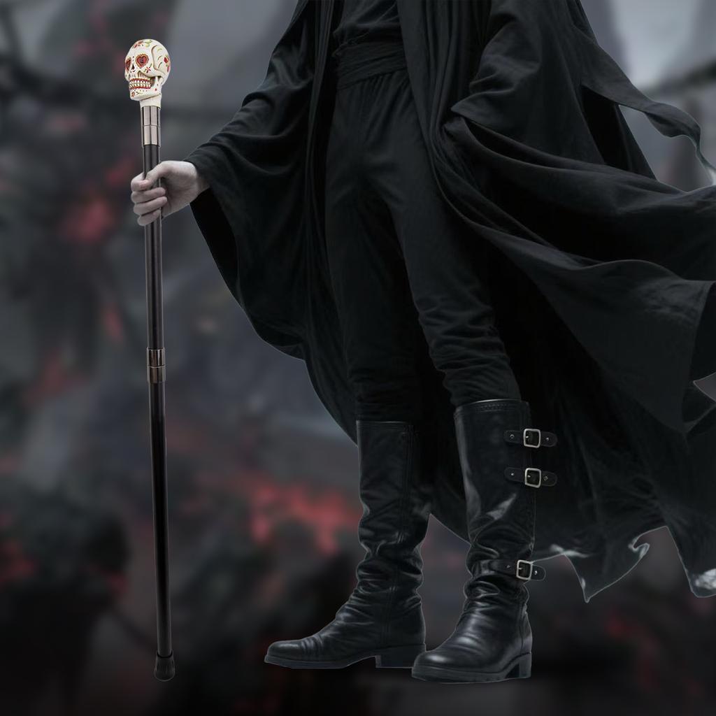 White Resin Red Flower Skull Head Walking Cane Fashion Decorative Steel Stick Gentleman Elegant Cosplay Cane Knob Crosier 94cm