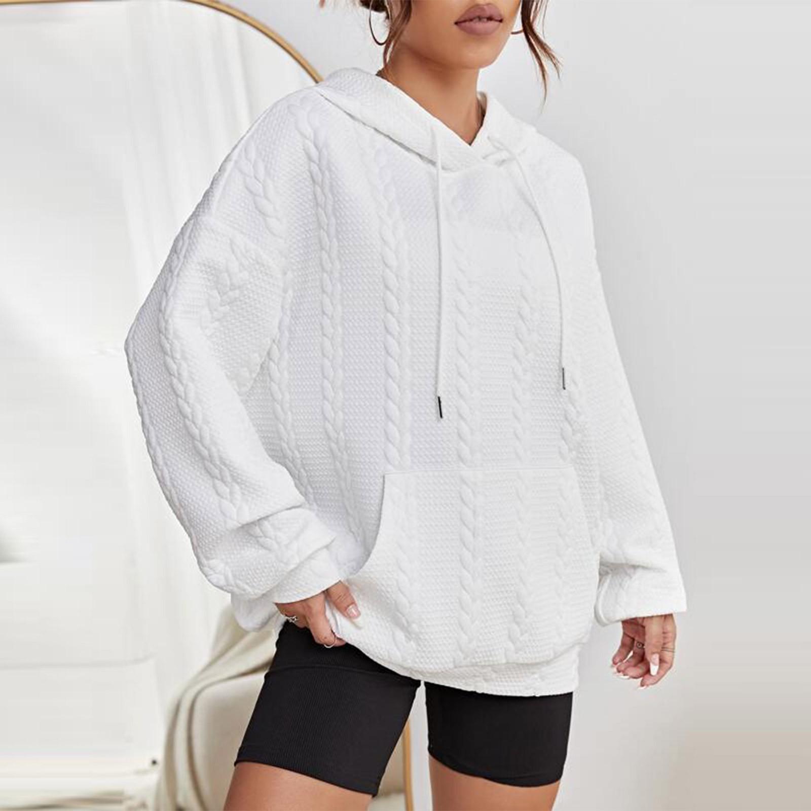 

Женская повседневная свободная однотонная толстовка с капюшоном и длинными рукавами в стиле пэчворк XXXL белый