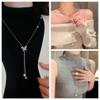 Flower Butterfly Necklace Metal Chain Tassel Collarbone Chain Sweater Chain Pearl Choker  Women