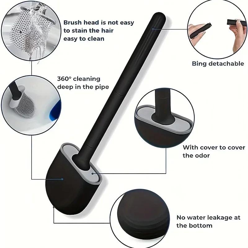 Toilet Brush for Cleaning Silicone Toilet Brush Cleaner Bathroom Wall Mounted Quick Drying Toilet Brush Flat Flexible Head