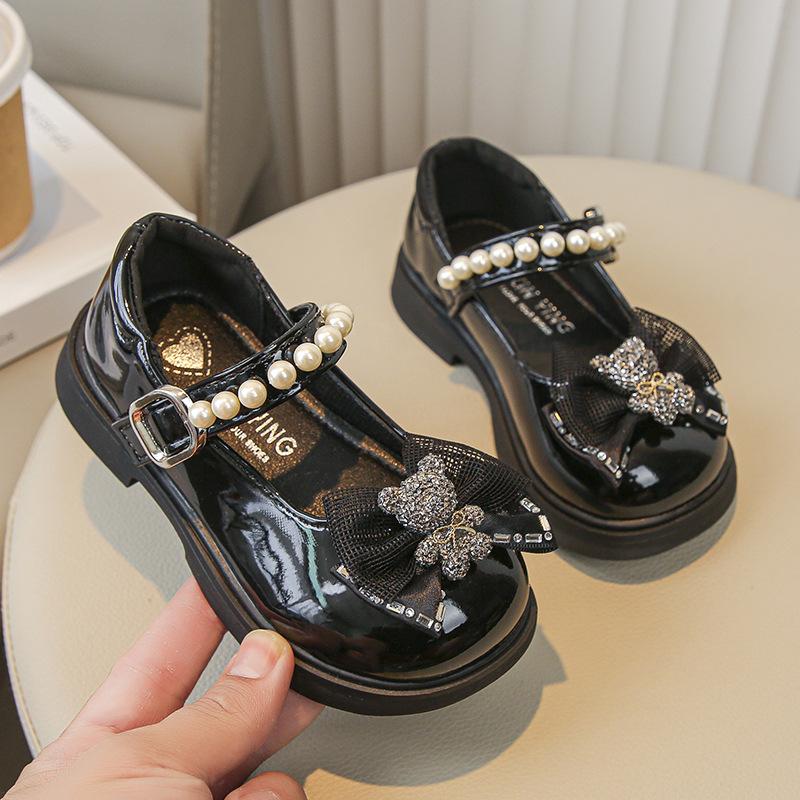 

Girls black leather shoes2026New autumn children s princess shoes, stylish and trendy, soft-soled for little girls in autumn and winter 24（Inner Length15.5cm чёрный