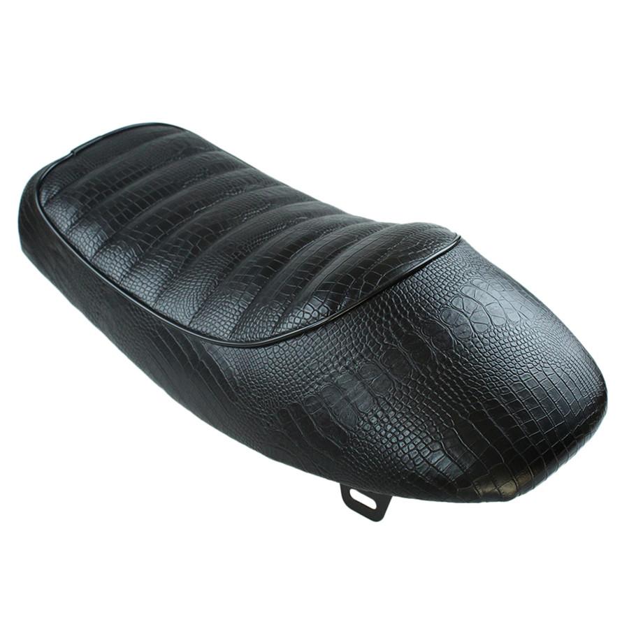 Motorcycle Black Retro Leather Crocodile Pattern Hump Cafe Racer Seat For Honda Cg Series
