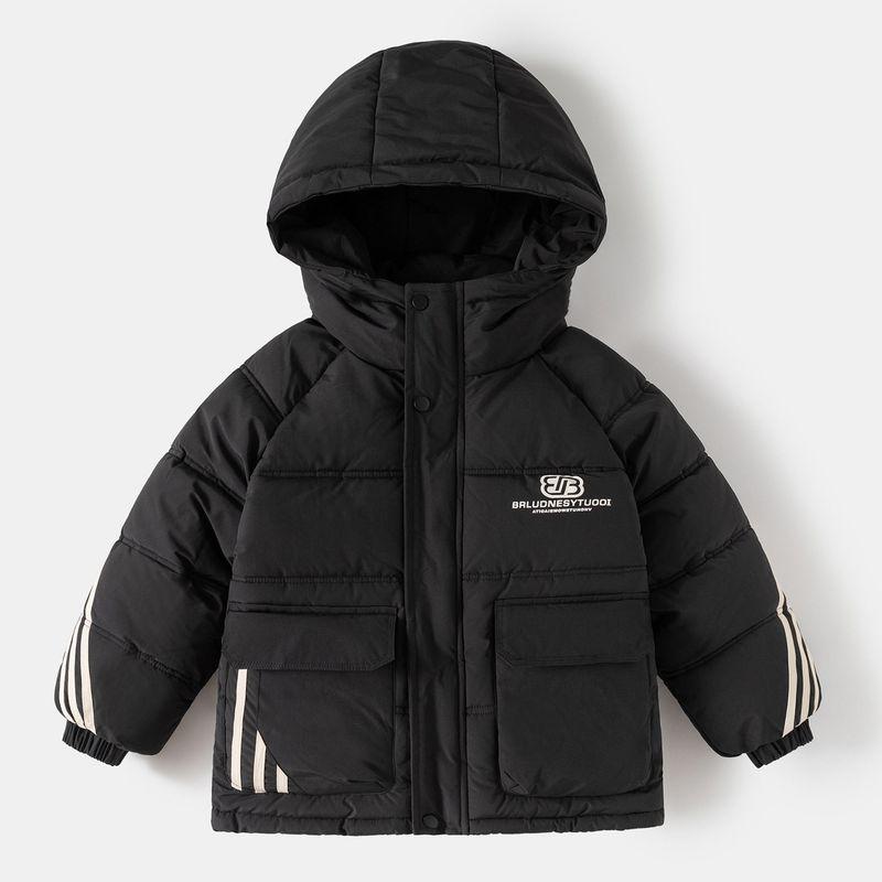 Winter Children's Clothing for Boys, Hooded Mid-Length Coat, Children's Fleece-Lined Thickened Cotton Jacket, Warm Cotton Coat for Older Children