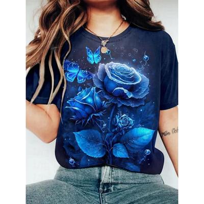 Women's T Shirt Tee Rose Floral Casual Holiday Print Short Sleeve Fashion Crew Neck Summer&Spring Harajuku T-shirts for Girls