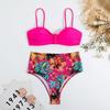 Kadın Halter Boyun Bölünmüş Bikini Retro Seksi Düz Renk Baskı Bikini Seti
