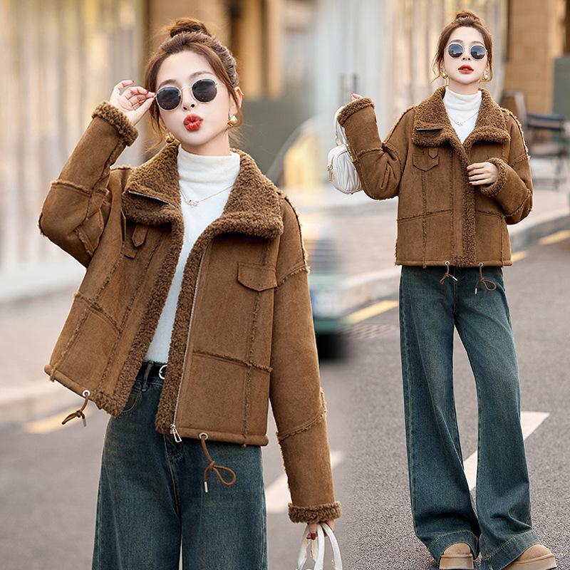 

2024 Женское дубленочное однобортное теплое повседневное пальто Z5376 M: 45-60 kg