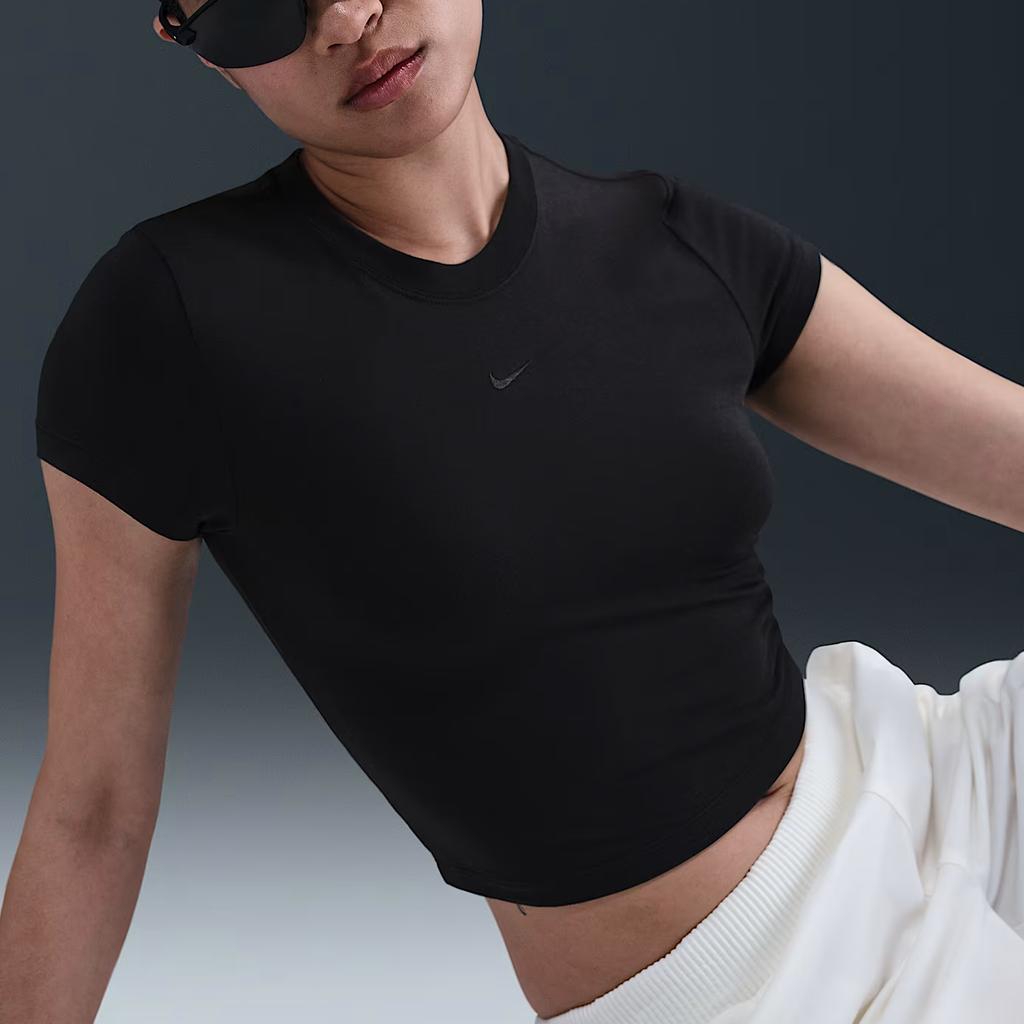 Nike Solid Color Round Neck Slim Fit Short Sleeve T-Shirt Women tops Black HF9539-010