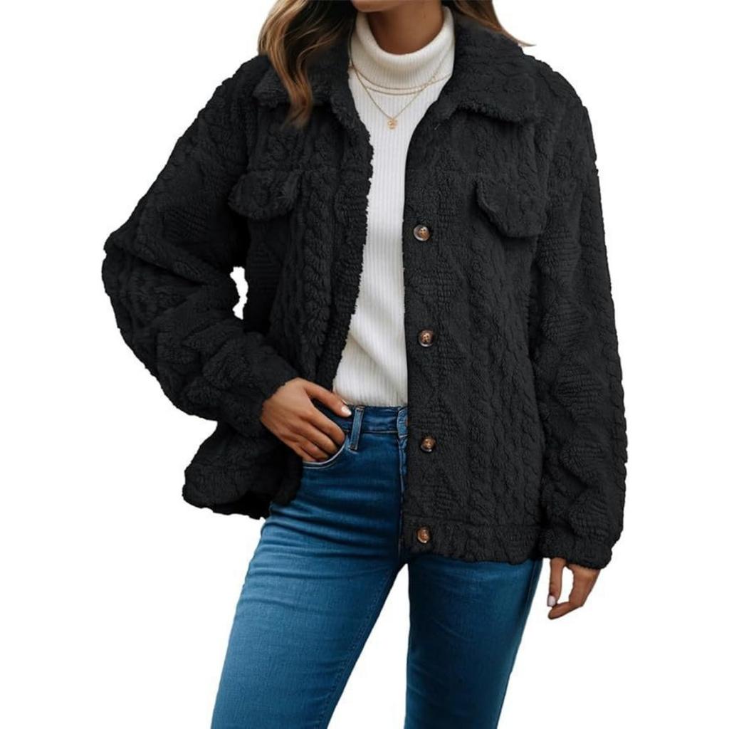 Fall Winter Women's Lapel Fleece Cardigan Long Sleeve Casual Warm Thick Coat For European American