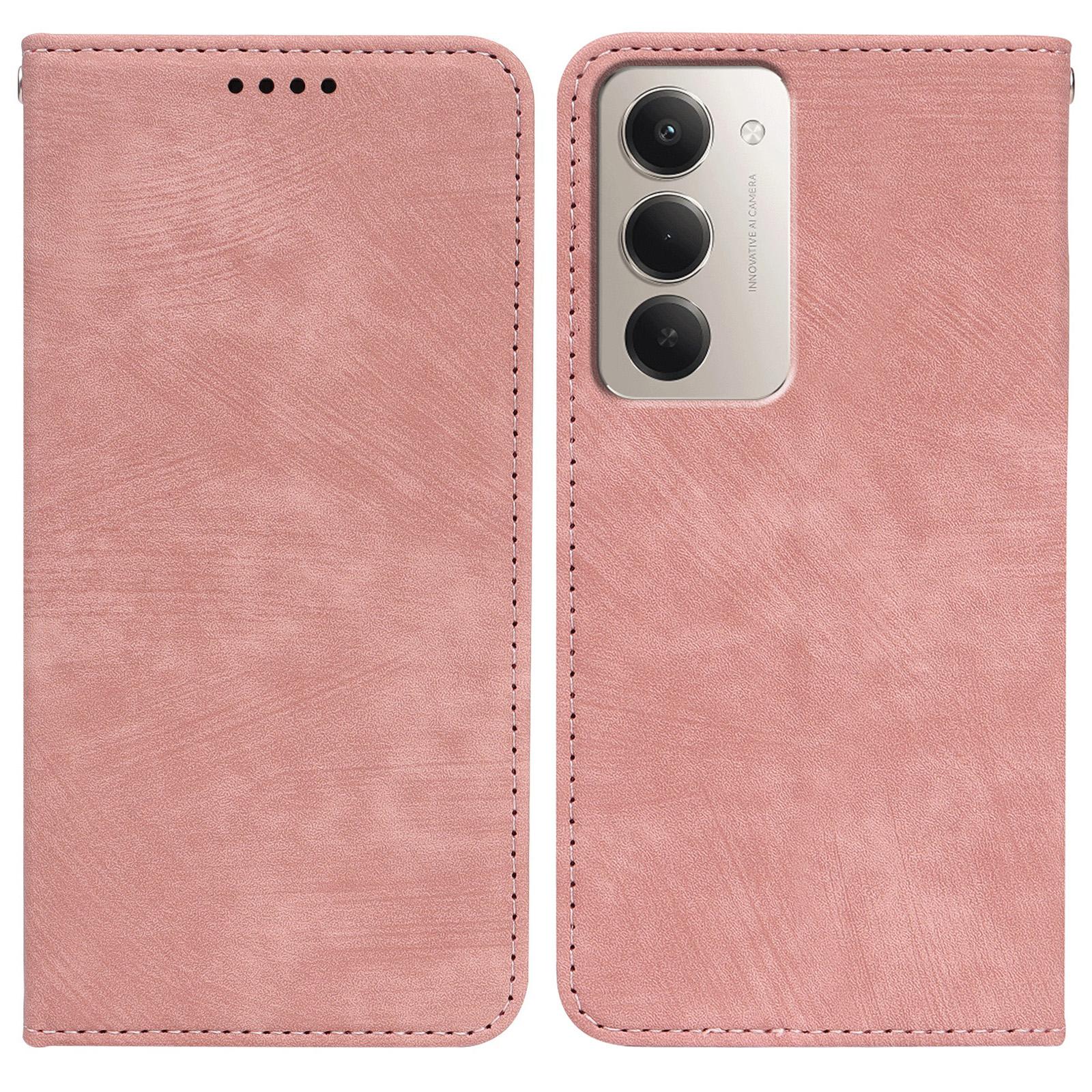 

For Xiaomi Redmi 15 5G Case Strong Magnetic Leather Wallet Phone Cover with Striped Texture Rose Gold
