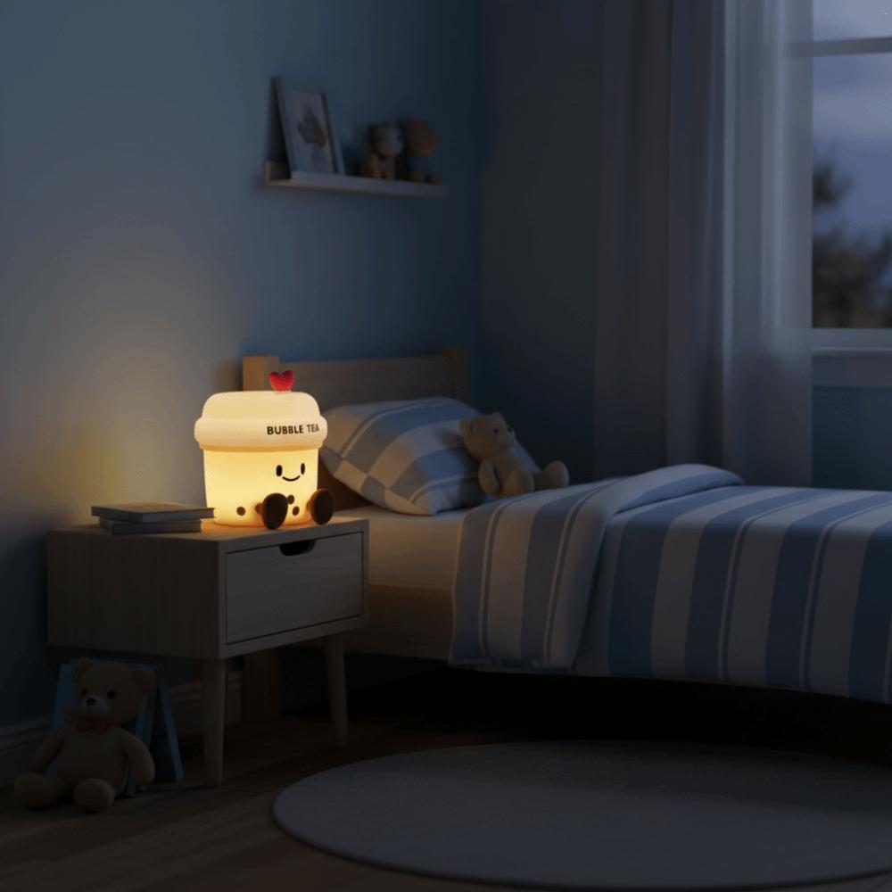 Led Light Milk Tea Cup Night Light Silicone Material Cartoon Table Lamp Bedroom Decor