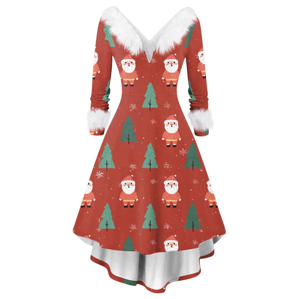 Dame Mote Casual V-hals Juleprint Langermet Kjole